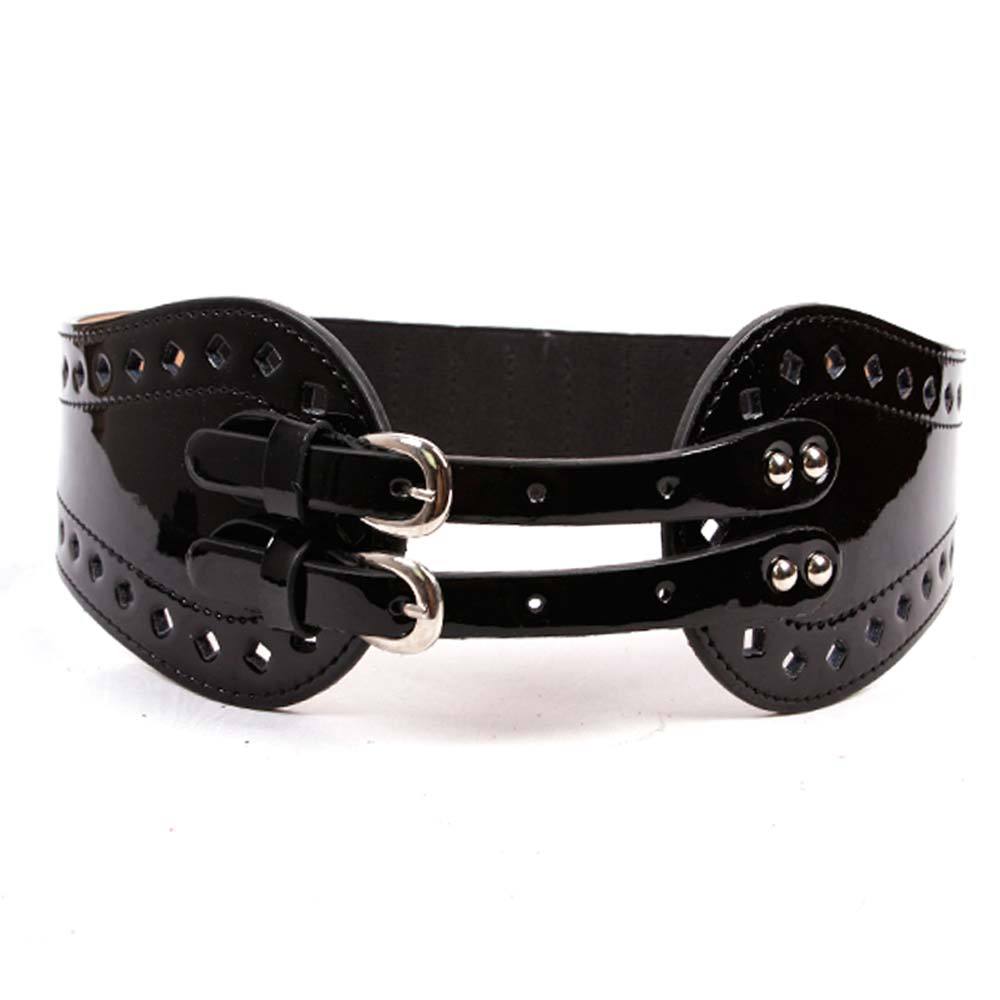 Free shipping high-quality fashion  beltsWomen Double Pin Buckles Perforated Patten Leather Elastic Stretch Wide Belt  BT-C276