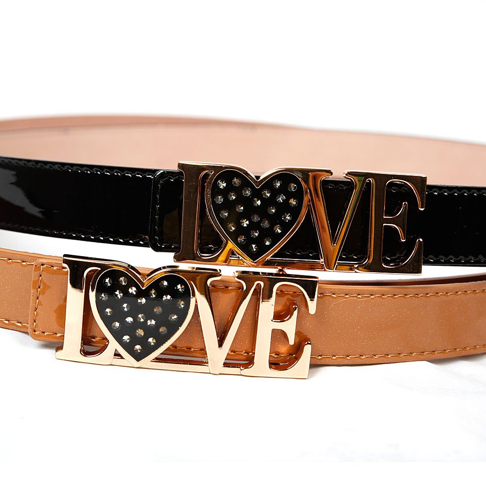 Free shipping high-quality fashion ladies belts Gold Toned Love Buckle Patent Leather 1" Belt Women Belt Fashion Belt BT-B433