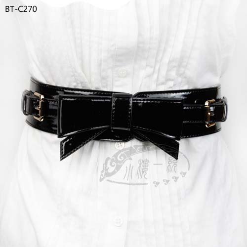 Free shipping high-quality fashion ladies beltsWomen Bow Double Pin Buckle Genuine Patent Leather Wide Belt Waist Belt  BT-C270