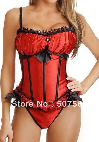 Free Shipping High Quality Hot Selling Red Color Women Lingerie/Sex Bustier/Sexy Corset And G String./Size S-XL