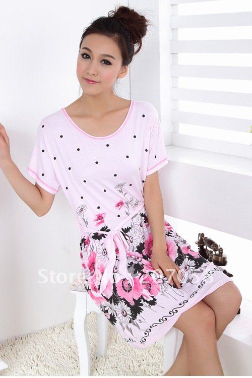 free shipping high quality printed cotton& model nightgrown /lady's sleepingwear