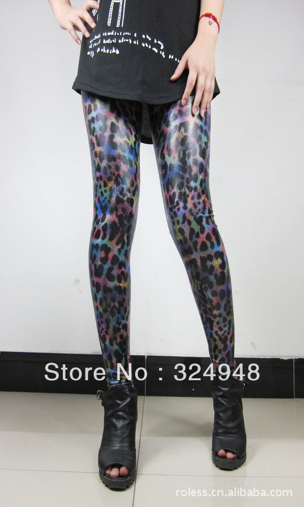 Free shipping High quality Sexy Colorul leopard leather Leggings  / Tights/ Pants