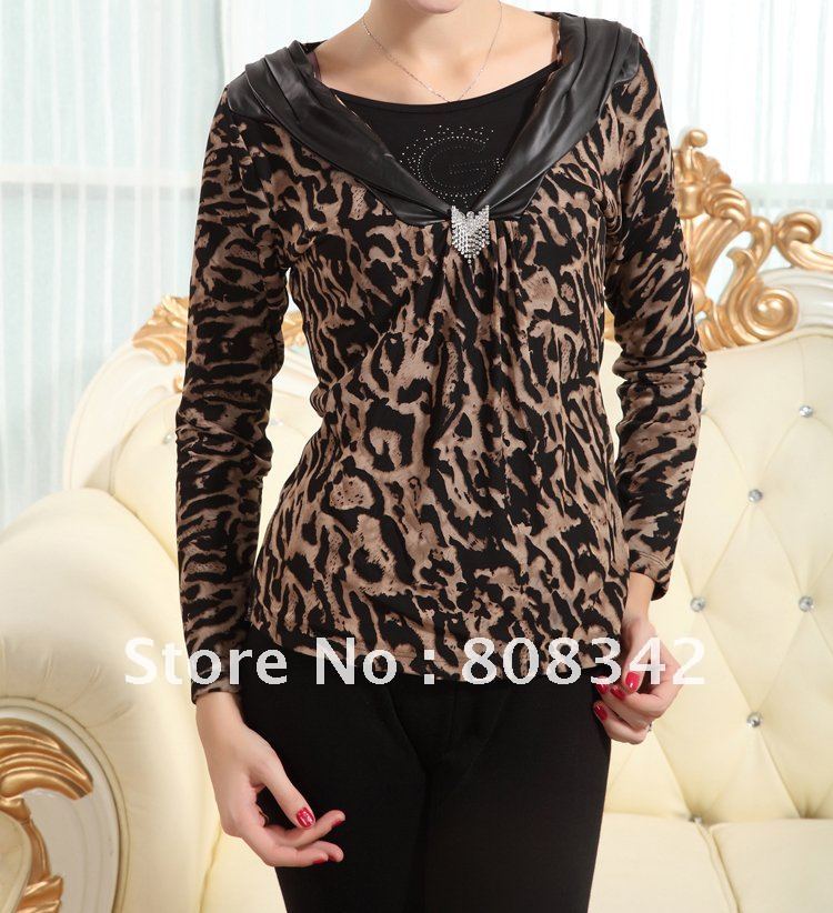 Free shipping High Quality Thermal Top Underwear Long Johns Women Wylie Coat Lingerie Coral Fleece Leopard color 805