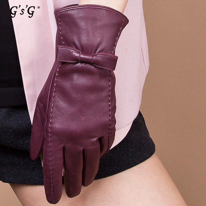 Free Shipping High quality Thermal Women's Genuine leather  Gloves  Short design