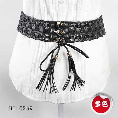 Free shipping high-quality Women Tassel Wide Woven Leather Tie Belt Waist  Cinch  Fashion belts BT-C239