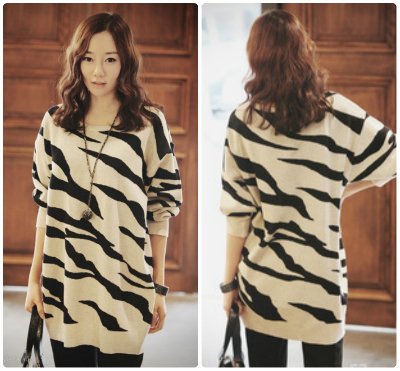 Free shipping-high quality zebra striped  loose plus size sweater ladies'  winter pullover new arrival