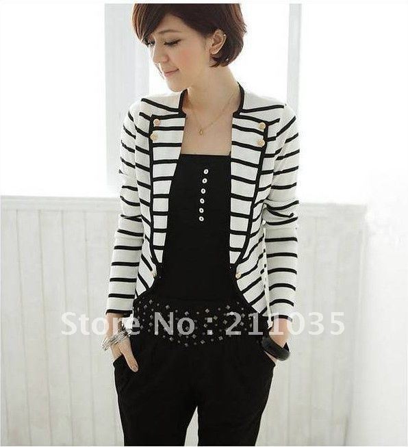 free shipping highquality fashion navy style casual all-match stripe blazer outerwear