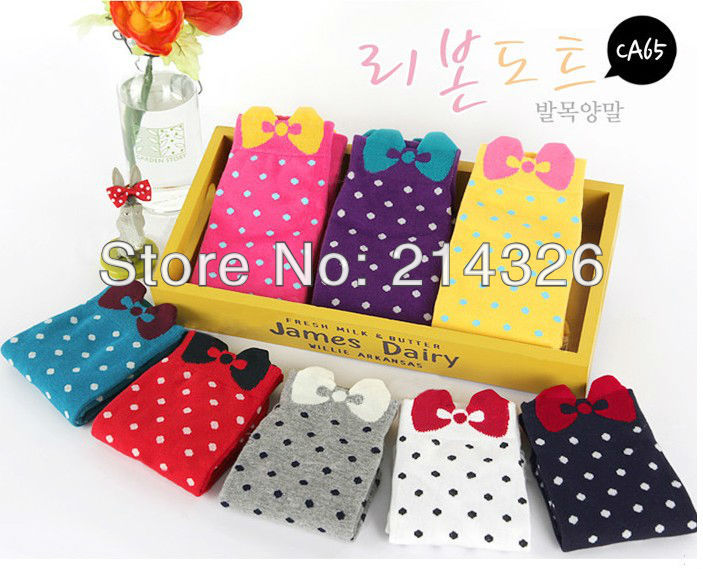 Free Shipping holiday sale colourful spot cotton boat socks,Korean women cute stockings,novelty bowknot socks,xmax lovely socks