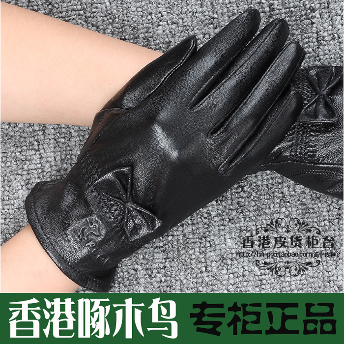 free shipping /Hong Kong woodpecker, lovely lady bowknot money, leather female  gloves