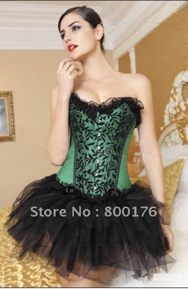 free shipping hongkong post Lace Overlay Boned Corset Bustier top with tutu dress 812-7018 S-2XL