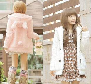 Free Shipping  horn button rabbit ear fleece cardigan