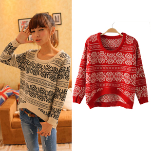 free shipping HOt 2012Korean Style Autumn Winter Christmas New Design Colourful Loose Long Sleeve Stripe Pullovers Sweater Women