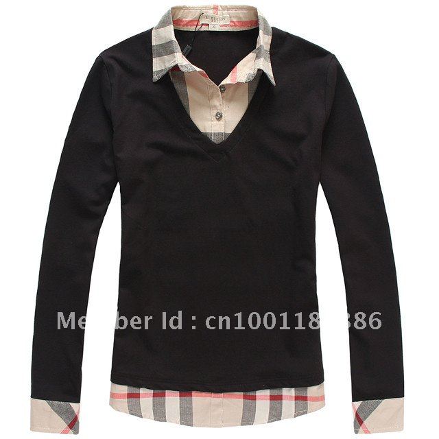 free shipping hot 2013 Detonation of new cotton lapel solid color casual t-shirt,  women's False two long-sleeved t-shirt