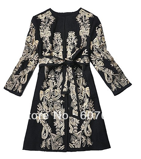 Free shipping Hot!Baroque Pattern Coat With Tie Waist