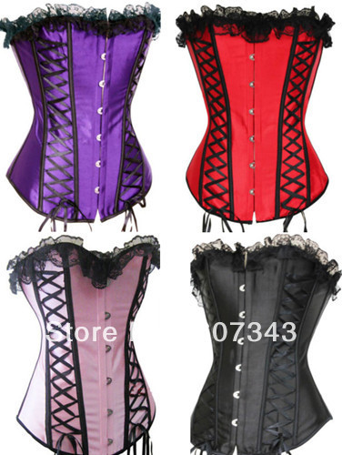 Free Shipping HOT Classic Sweet Women's Lace Ribbon Pin Up Basque Top Bustier Corset Sexy T-back