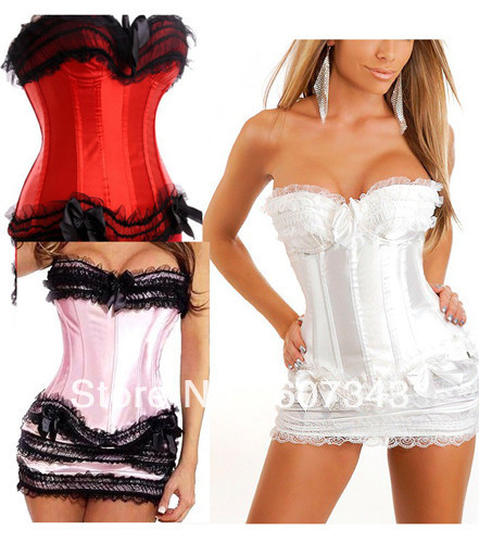 Free Shipping HOT Fashion 5 Colors Women's Multicolor Sweet Ruffles Bowknot Clubwear Corset Bustier with Mini Dress