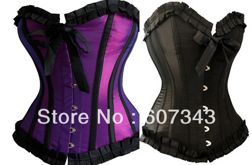 Free Shipping HOT Fashion Brand New Women's Satin Ribbon Hook Boned Lingerie Party Overbust Corset Buster