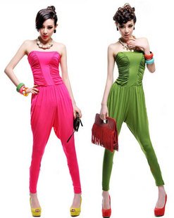 Free Shipping hot Fashion designer Vintage sexy Euramerican style Women's Strapless Bodice  Drape Harem pants jumpsuit  2color