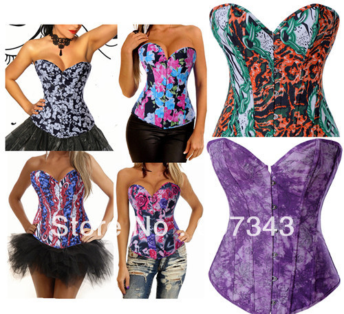 Free Shipping HOT Fashion Fantasy Charm Colorful Flower Print Women's Sexy Top Corset Bustier many styles