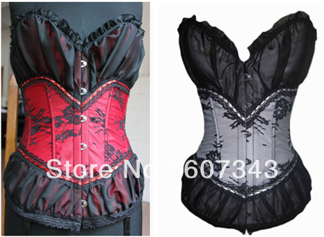 Free Shipping HOT Fashion New Listing!Women's Sexy Overbust Lace Up Boned Dress Gown Corset Bustier 2Color