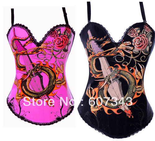 Free Shipping HOT Fashion New Rock Punk Women's Sexy Dragon Tattoo Hook Corset Bustier Lingerie Unserwear