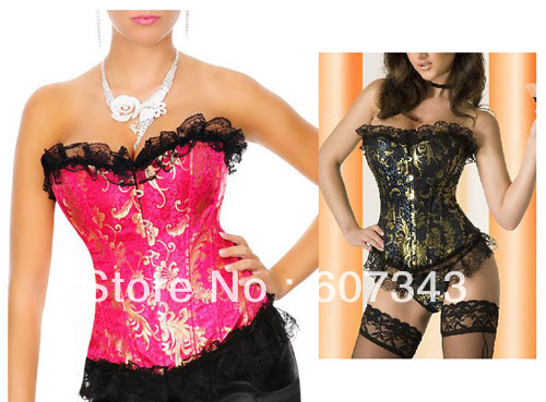 Free Shipping HOT Fashion New Sale Sexy Blue/Rose Red Women's Lace Ribbon Brocade Underwear Corset Bustier