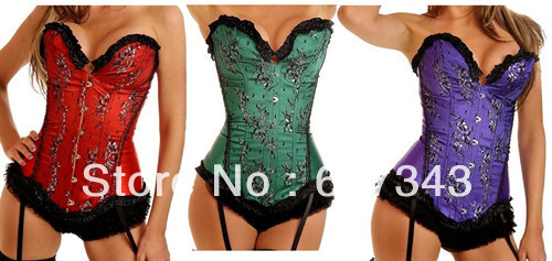 Free Shipping HOT Fashion New Style 3 Color Womens Elegant Jacquard Lingerie Corset Bustier Top Size S~2XL