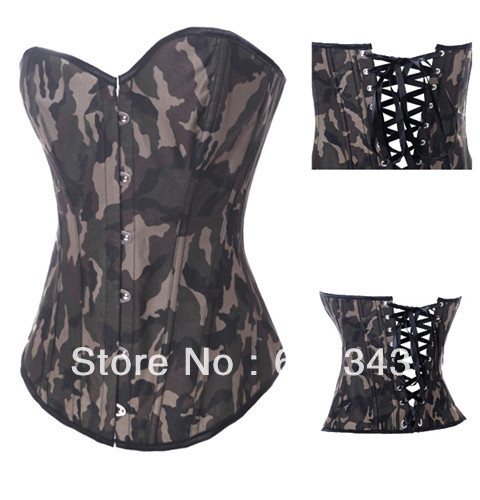 Free Shipping HOT Fashion New Trendy Women's Army Camo Print Fashion Boned Lingerie Corset Bustier Basque