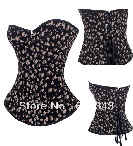 Free Shipping HOT Fashion Popular Womens Cool Skull Head Print Lingerie Top Corset Bustier Sexy T-back