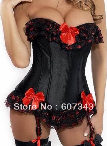 Free Shipping HOT Fashion Sexy Attractive Black Satin Lingerie Underwear Women's Charm Bustier Corset Top