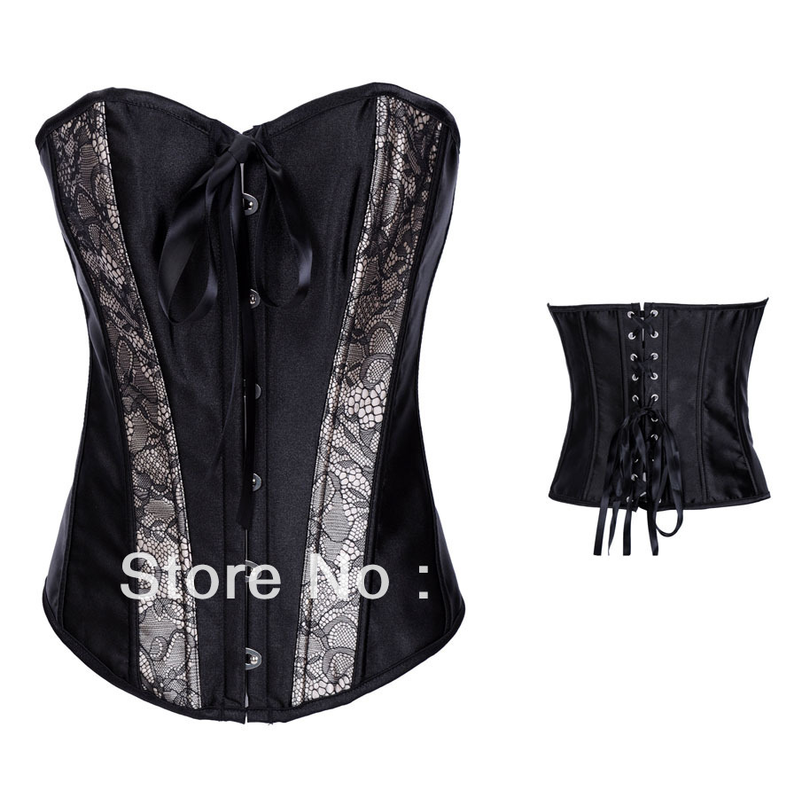 Free Shipping HOT Fashion Sexy Black Lace Up Boned Waist Training Women's Gothic Corset Bustier Top T-back