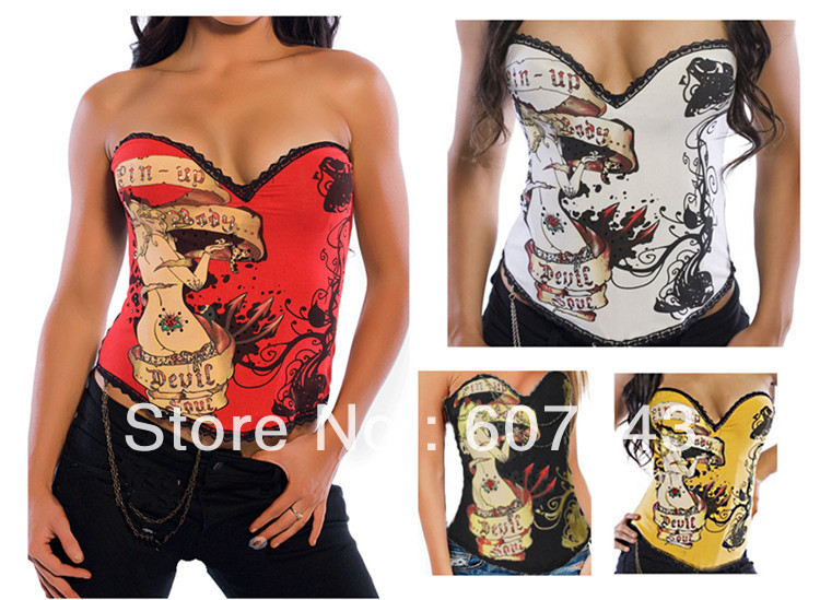 Free Shipping HOT Fashion Sexy Women's 4 Colors Gothic Hook Tattoo Boned Chain Corset Bustier Size S~XXL