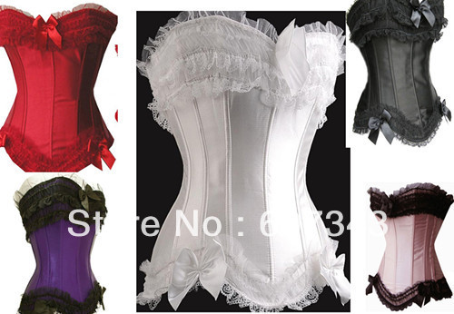 Free Shipping HOT Fashion Sweet Women's Lace Ribbon Bowknot Lingerie Party Evening Corset Bustier 5 Colors