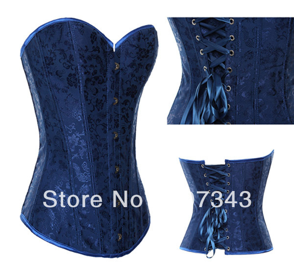 Free Shipping HOT Fashion Women's Blue look Jean Brocade Floral Boned Lingerie Top Corset Bustier G-string