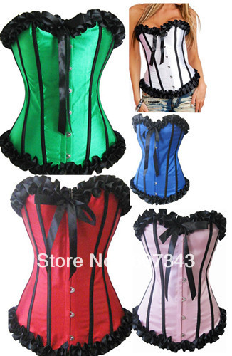 Free Shipping HOT Fashion Women's Elegant Satin Ribbon Lace Up Boned Corset Top Bustier Size S~2XL