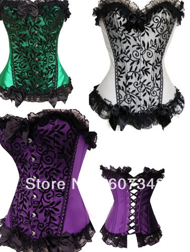 Free Shipping HOT Fashion Women's Sexy Trendy Boned Lace Ribbon Dress Party Corset Bustier Top Size S~2XL