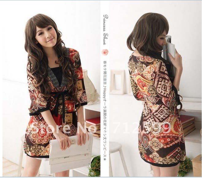 Free Shipping HOT New Fashion Dress Ethnic Trumpet Sleeves Dress 0175