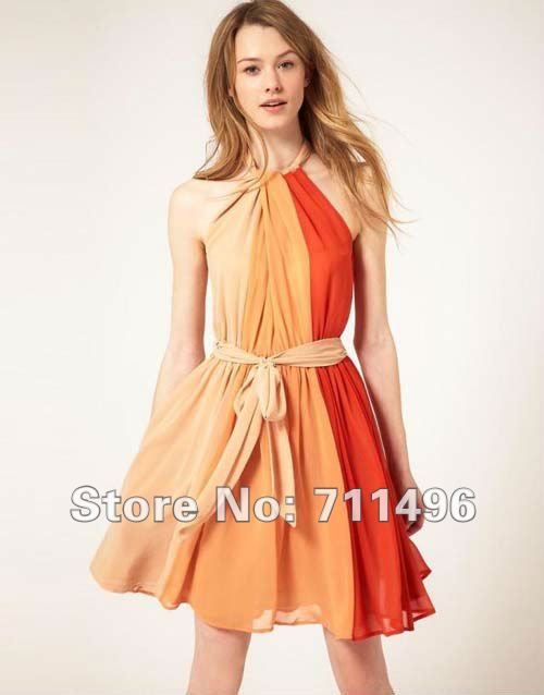 Free shipping, Hot new ,New beautiful Spell color Chiffon Dress