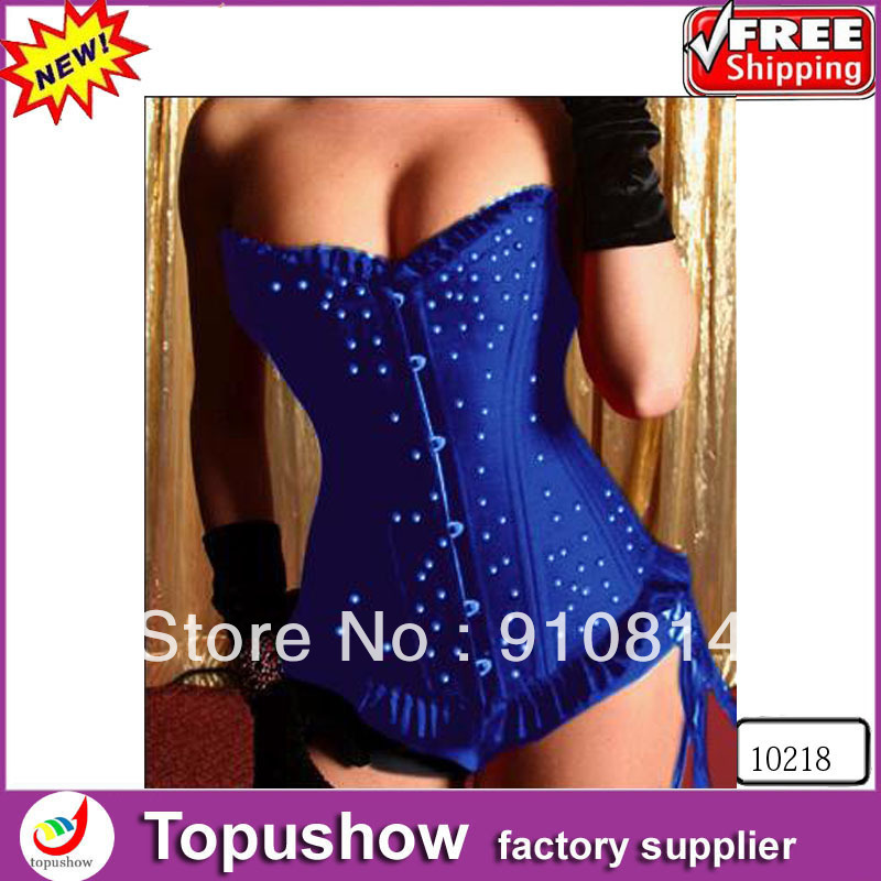 Free shipping ! Hot new satin blue corset shaper wholesale with G-string women sexy lingerie  with G-string  S-XXL 10218