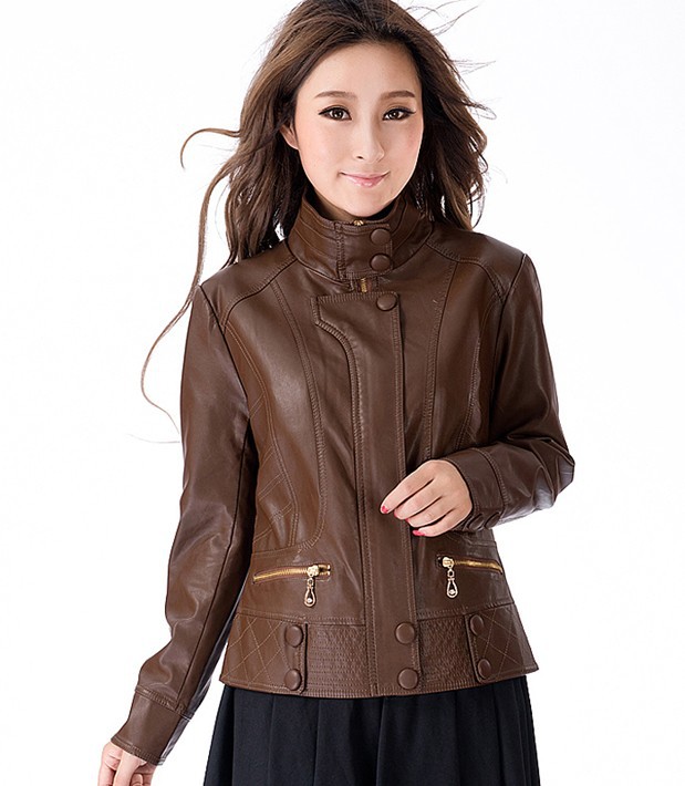 Free shipping !!! Hot ! NEW Women's brand Fashion Mandarin Collar Sheepskin genuine leather short leather Jacket Coat / M-3XL