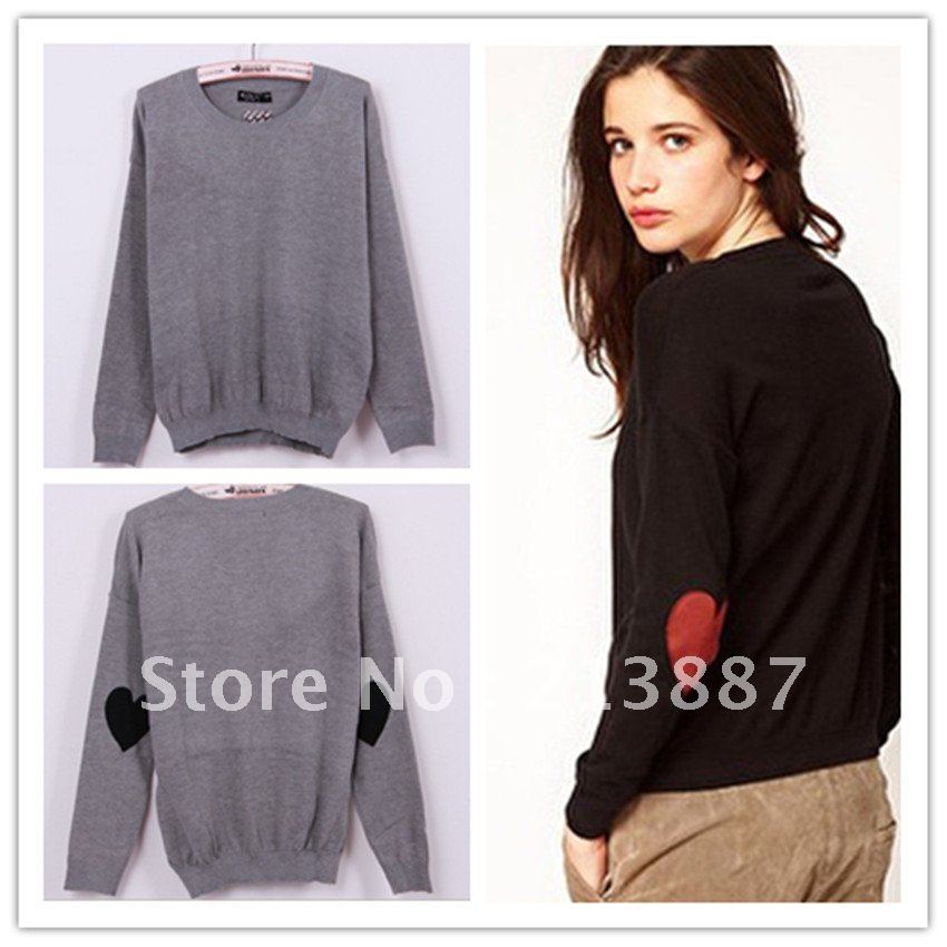 Free shipping  Hot sale  2012 Love long sleeve patch loose sweater  grey  black