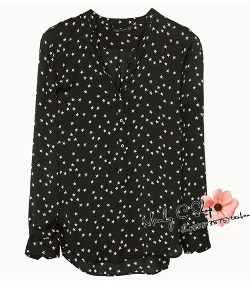 free shipping hot sale 2012 new 6 size XS-XXL Women blouse fashion stand collar Star chiffon shirt Long Sleeve top HY15