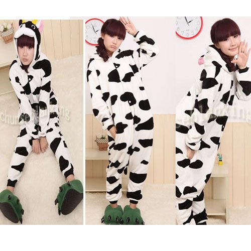 Free Shipping Hot Sale 2012 New Fashion S M L XL  Adult Cow Sleepwear Cosplay Costumes Animal Kigurumi Pyjamas