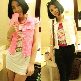 Free shipping hot sale 2012 women Fashion candy colored denim jacket leisure vest lady s844