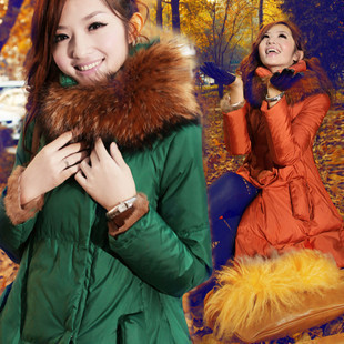 Free shipping hot sale 2012 women's large raccoon fur slim medium-long down coat female c005