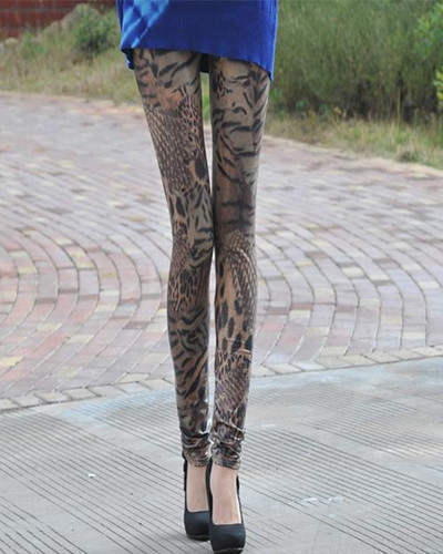 Free Shipping Hot Sale Animal Printed Skinny Pants Faux Leather Leggings Women's Footless Tights