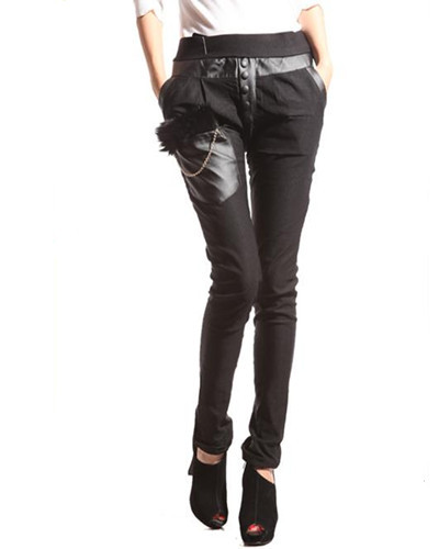 Free Shipping Hot Sale Fashion Faux Leather Pockets Leggings Skinny Footless Tights Women Pants