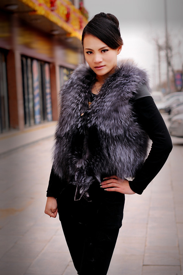 Free Shipping Hot Sale Fashion Luxury Silver Fox Fur Vest Waistcoat