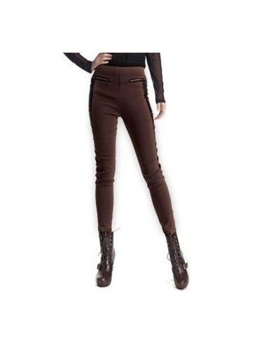 Free Shipping Hot Sale Faux Leather Panel Leggings Ladies Zippers Pencil Pants Stretch Tights