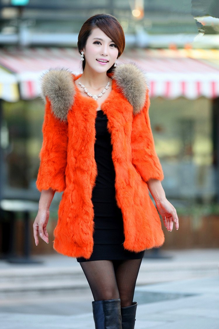 Free Shipping Hot Sale Fur coat rabbit fur outerwear female winter medium-long 2012Winter coat/winter jacket /4 colors